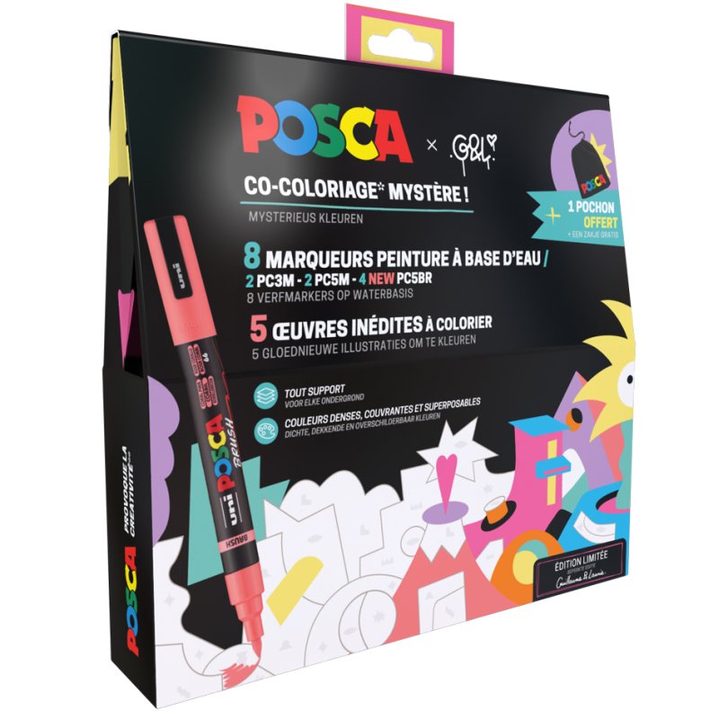 POSCA paint markers set Mysterieus, 8 markers, 5 colour stencils, waterproof